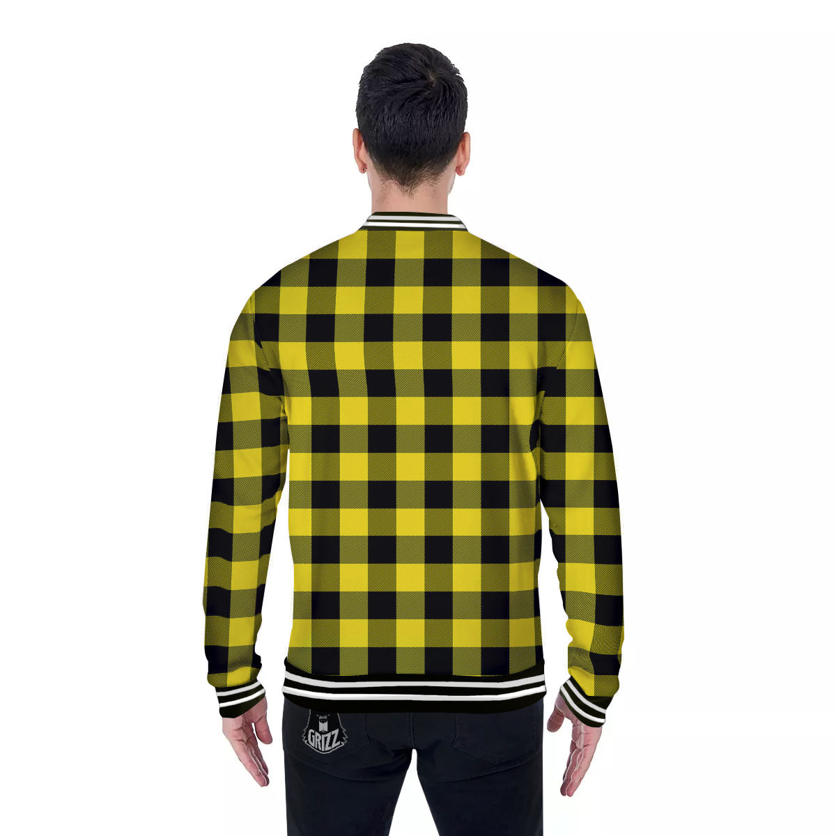 Buffalo Check Yellow And Black Print Pattern Baseball Jacket-grizzshop