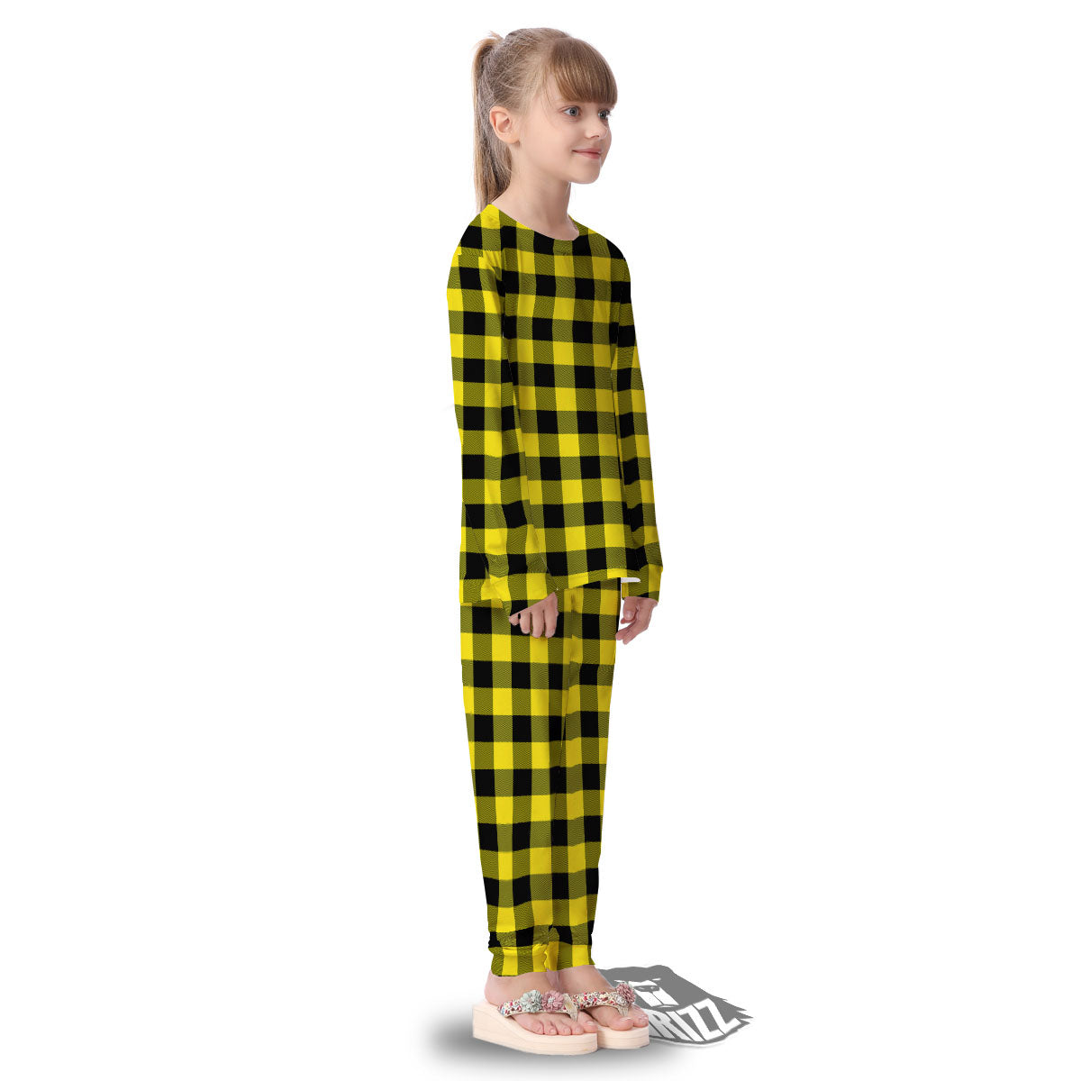 Buffalo Check Yellow And Black Print Pattern Kid's Pajamas-grizzshop