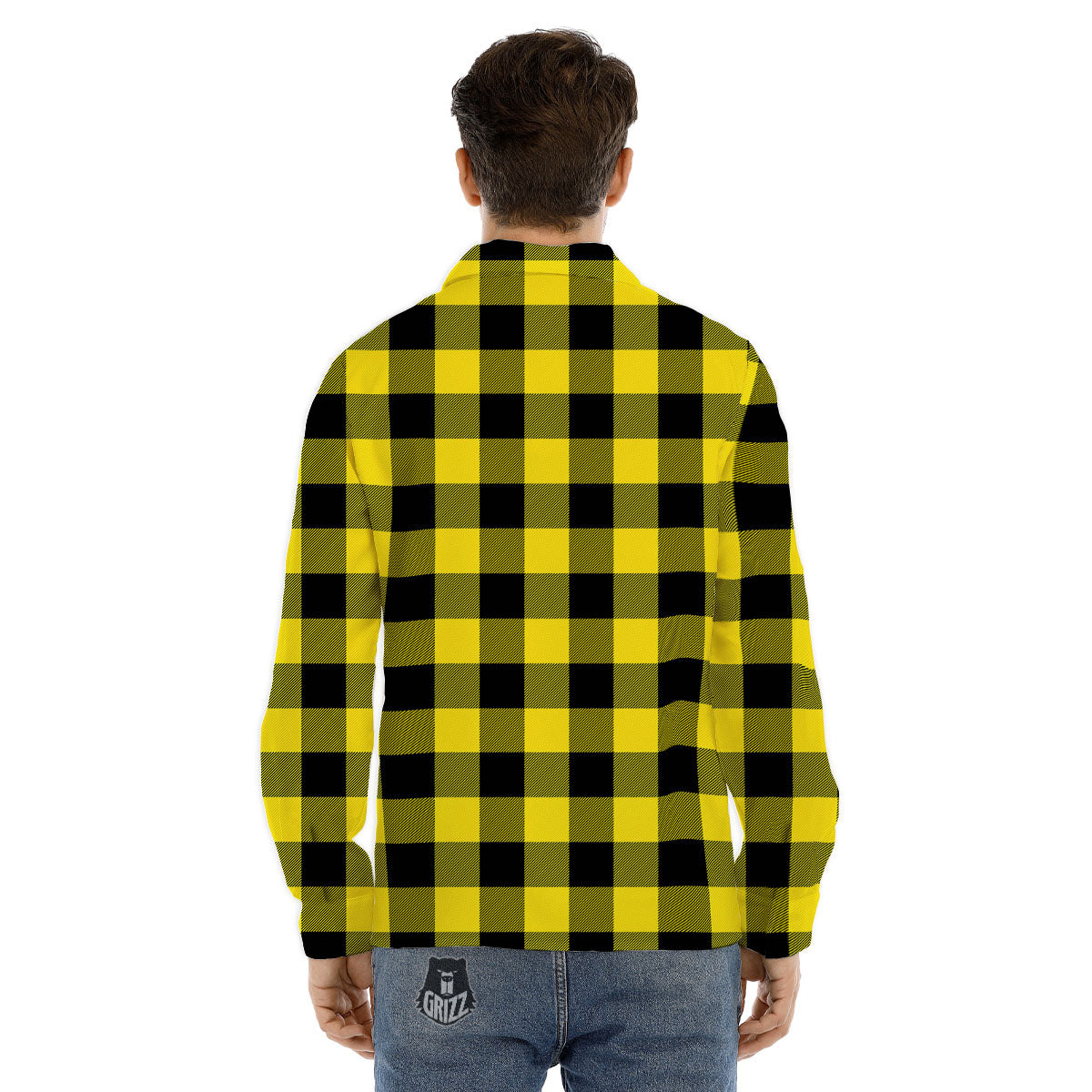 Buffalo Check Yellow And Black Print Pattern Men's Dress Shirts-grizzshop