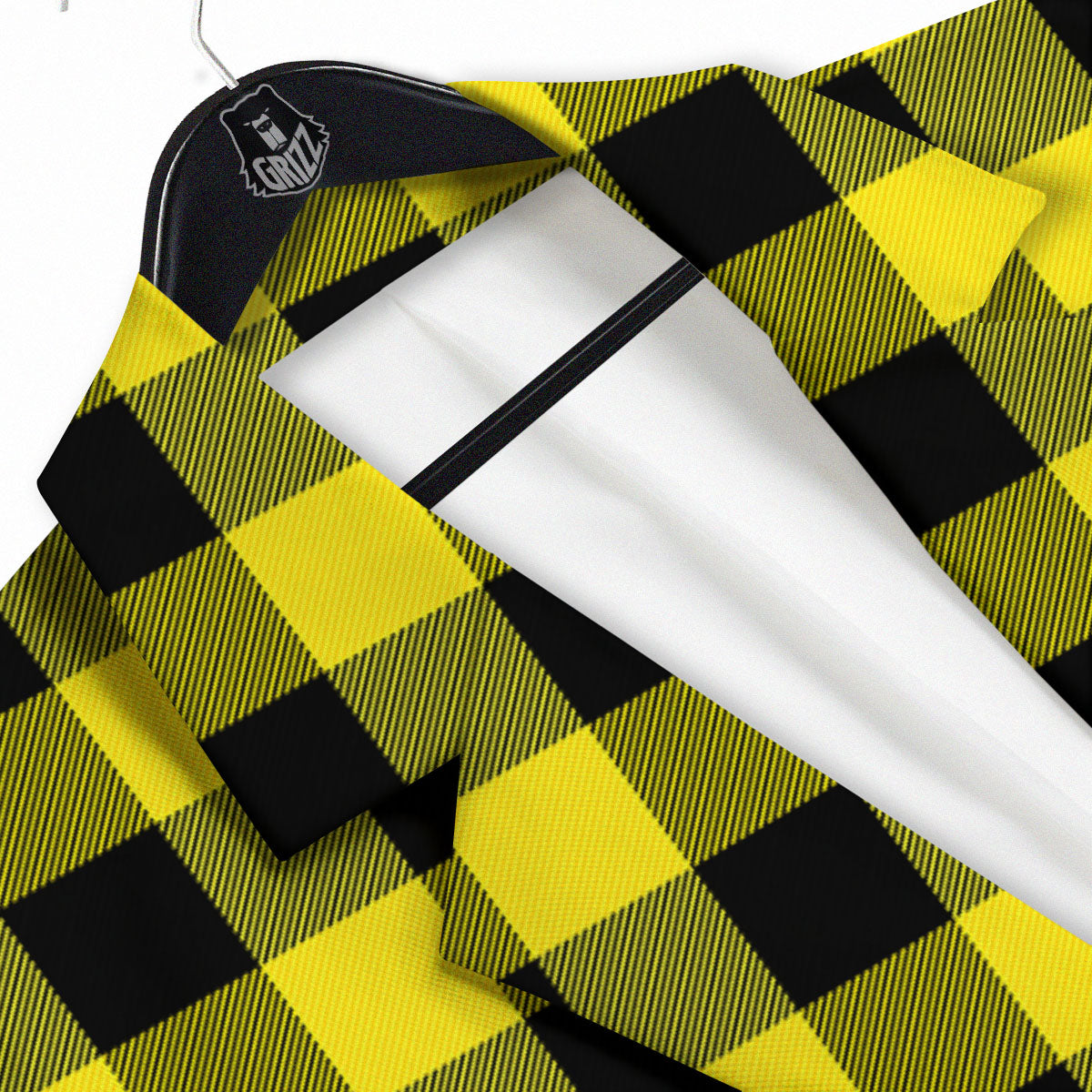 Buffalo Check Yellow And Black Print Pattern Men's Sport Coat-grizzshop