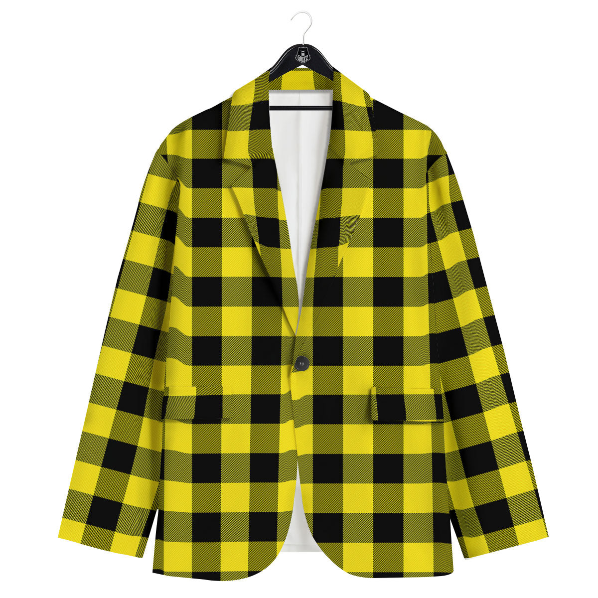 Buffalo Check Yellow And Black Print Pattern Men's Sport Coat-grizzshop