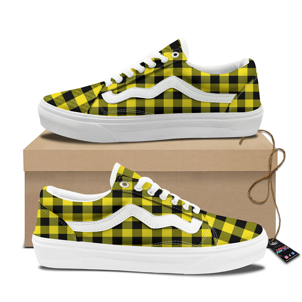 Buffalo Check Yellow And Black Print Pattern Skate Shoes-grizzshop