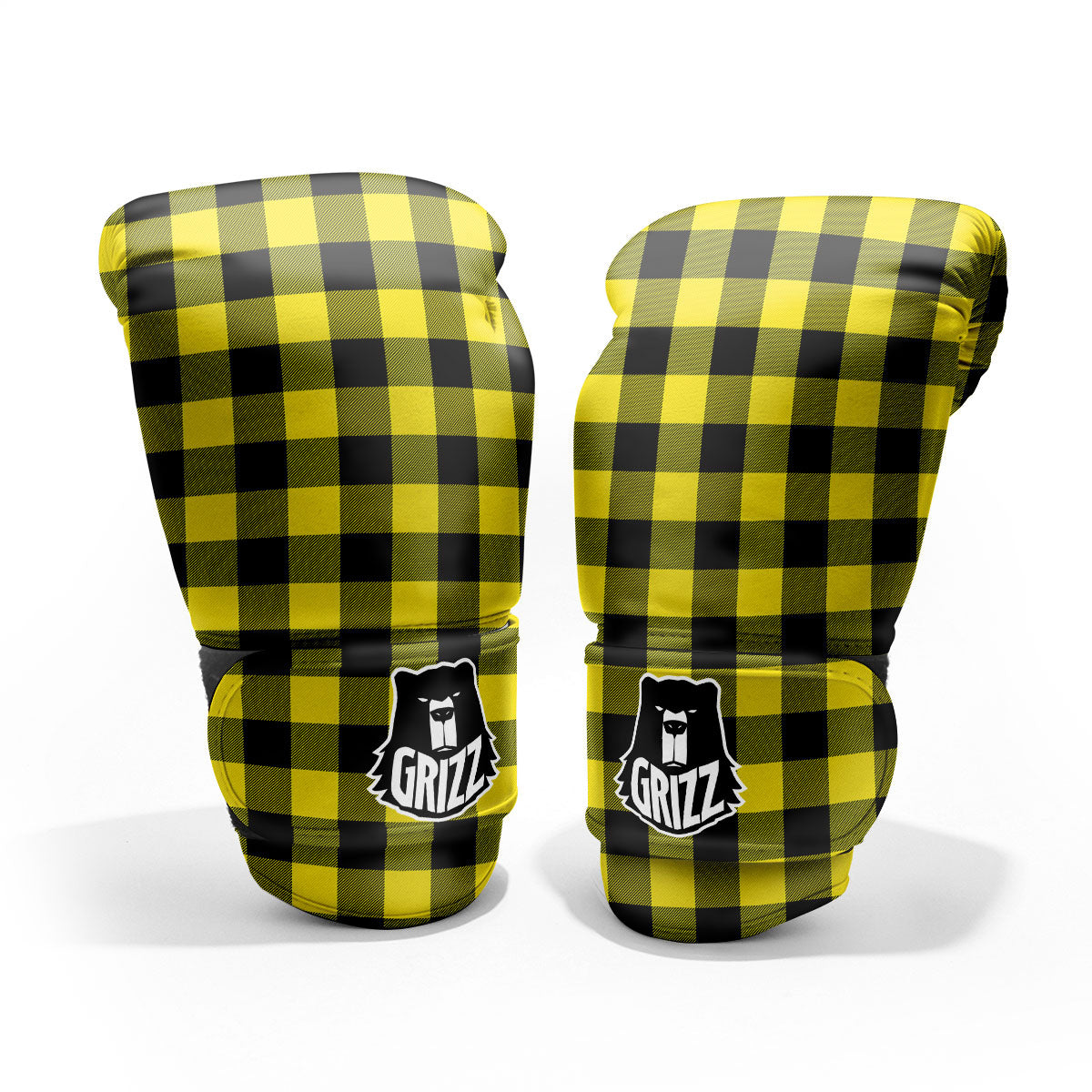 Buffalo Check Yellow And Black Print Pattern Pro Boxing Glove