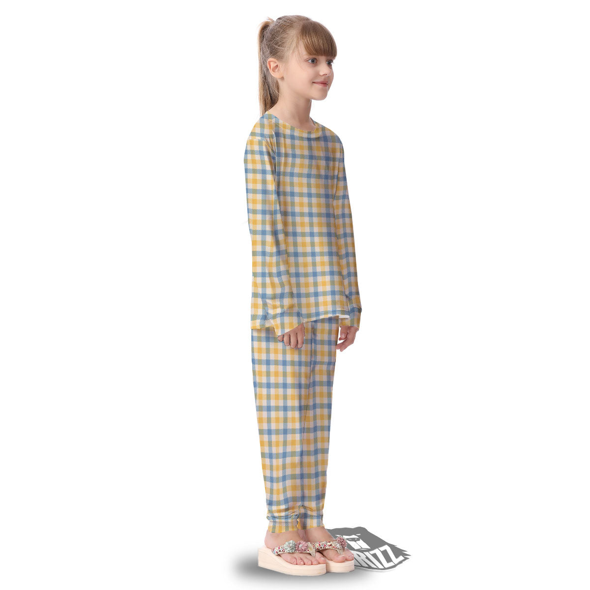 Buffalo Check Yellow And Blue Print Kid's Pajamas-grizzshop