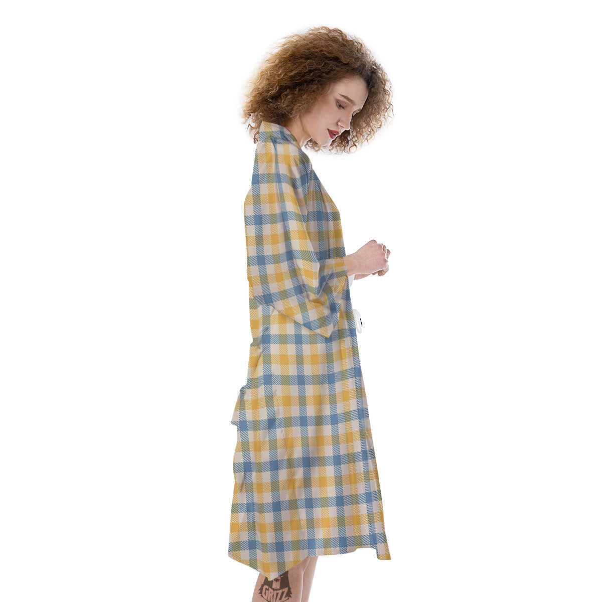 Buffalo Check Yellow And Blue Print Kimono-grizzshop