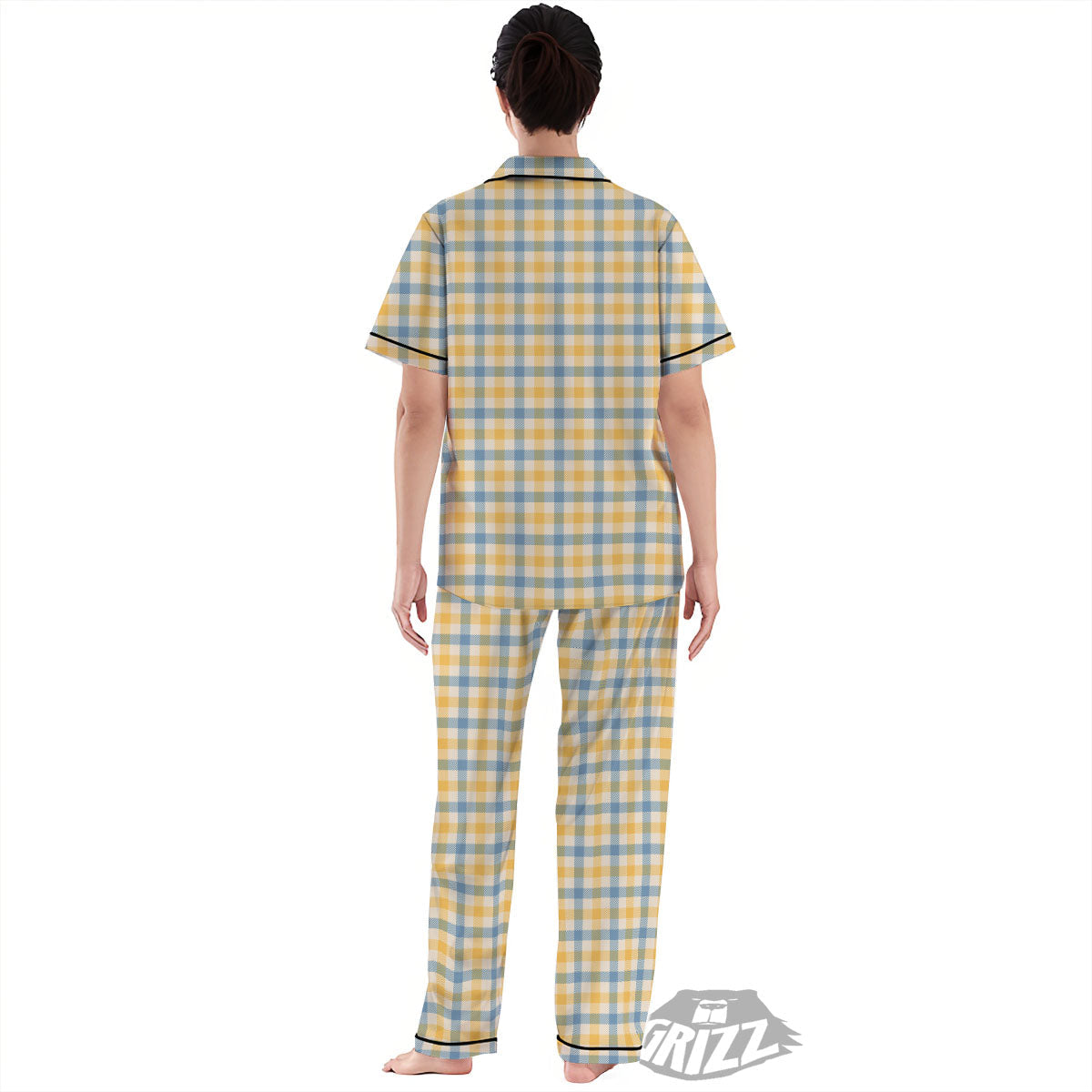 Buffalo Check Yellow And Blue Print Women's Pajamas Set-grizzshop