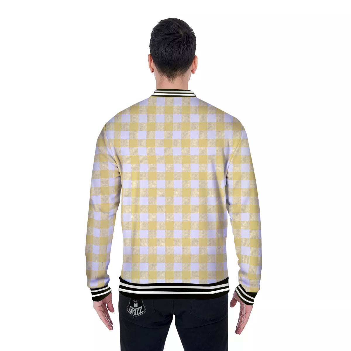 Buffalo Check Yellow And White Print Baseball Jacket-grizzshop