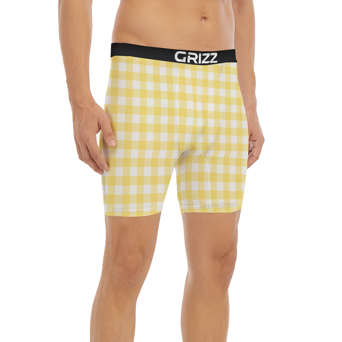 Buffalo Check Yellow And White Print Boxer Briefs-grizzshop