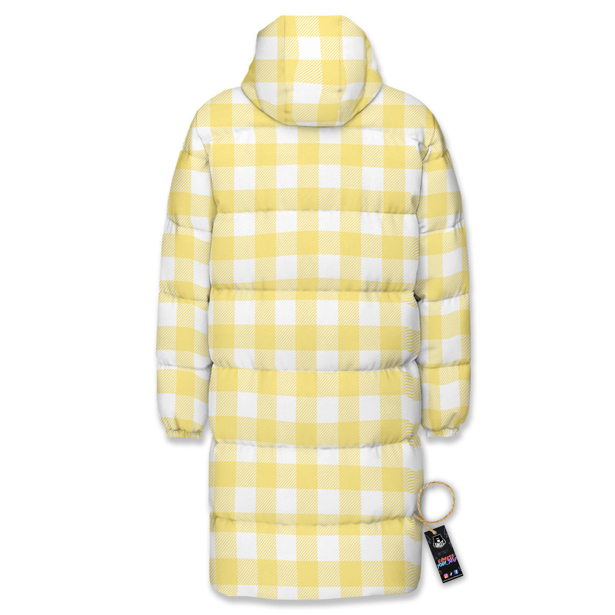 Buffalo Check Yellow And White Print Long Down Jacket-grizzshop