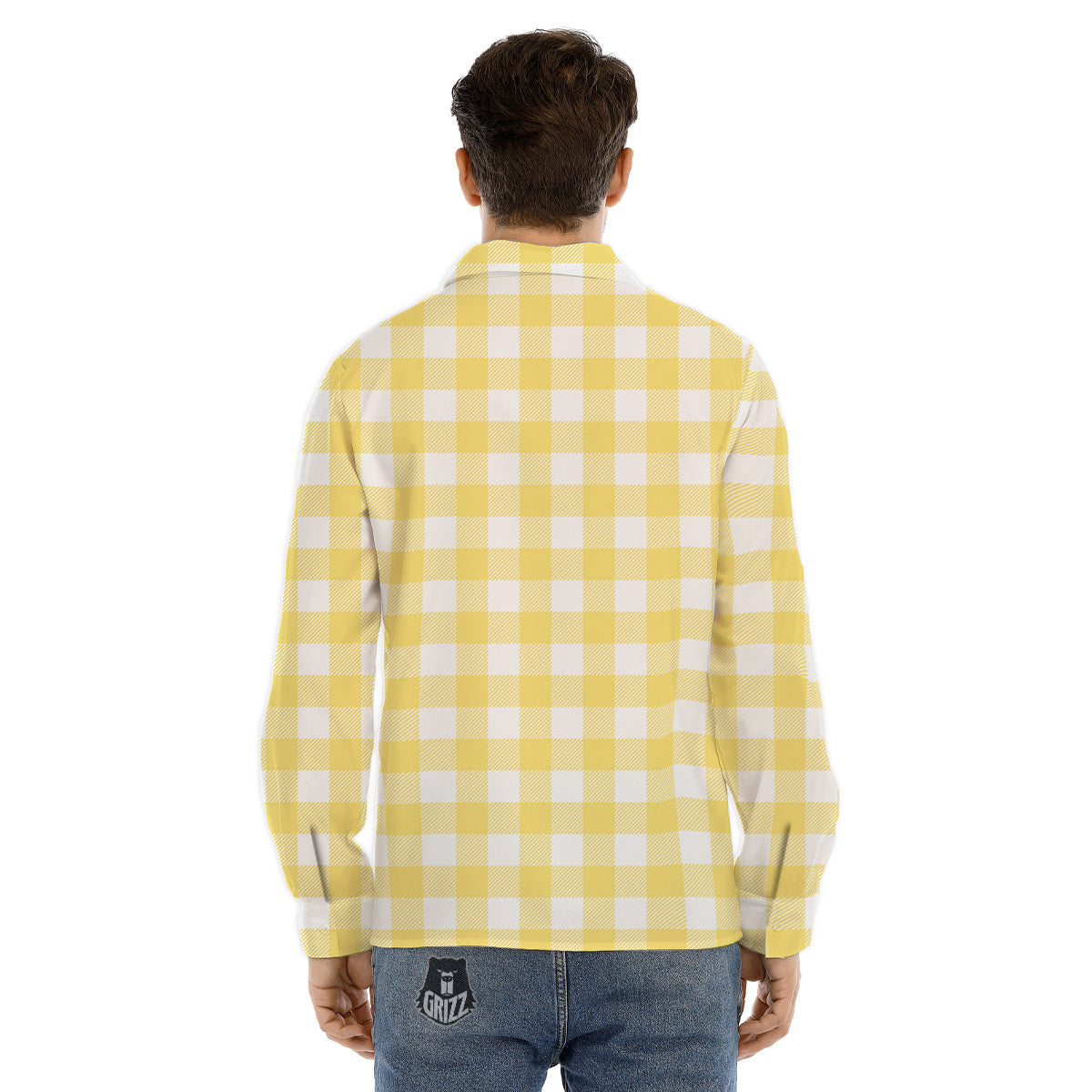 Buffalo Check Yellow And White Print Men's Dress Shirts-grizzshop