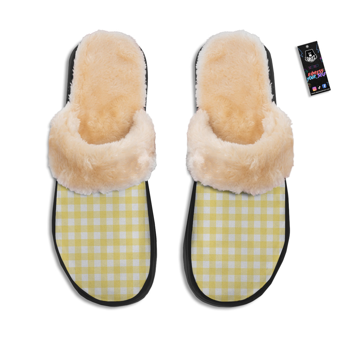 Buffalo Check Yellow And White Print Slippers-grizzshop