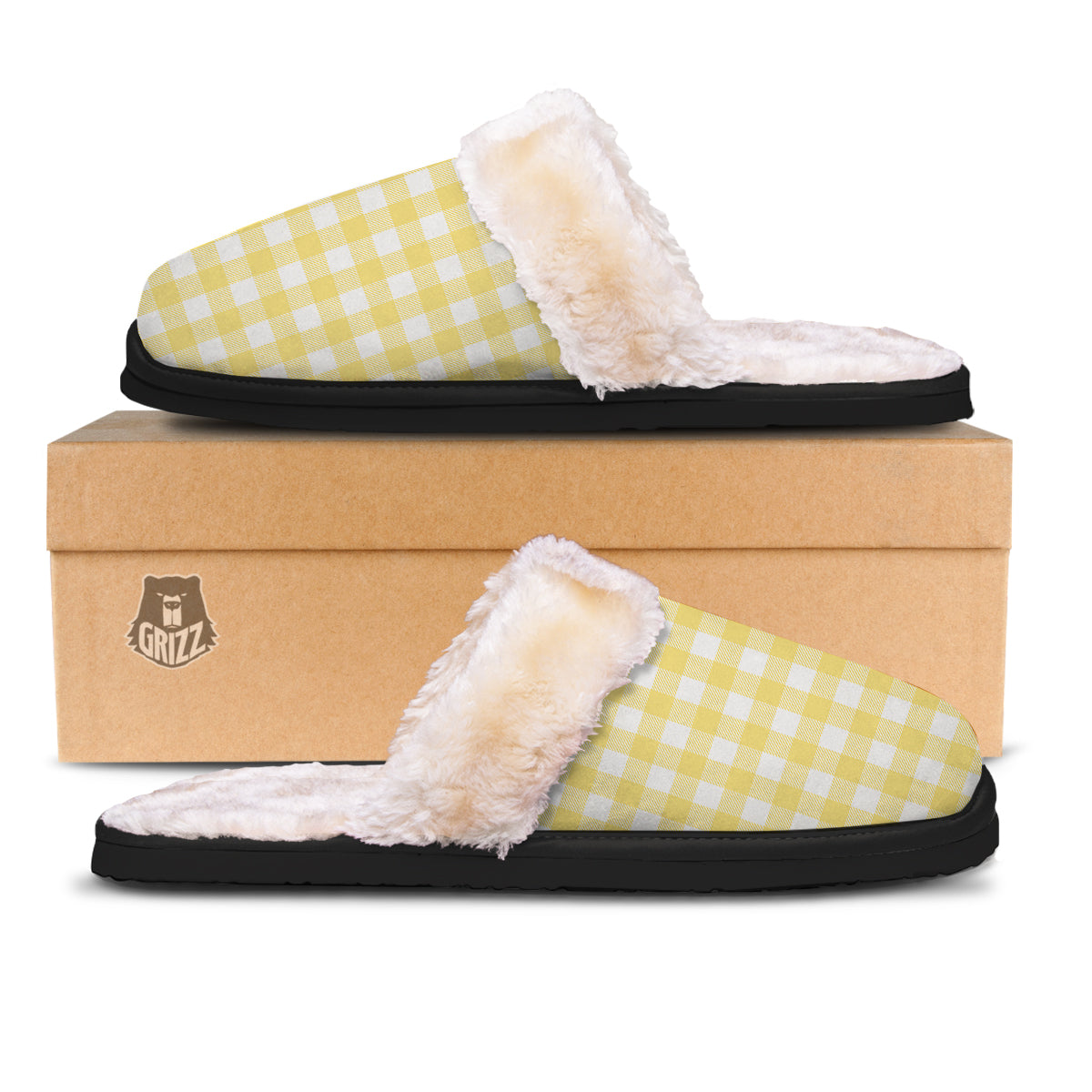 Buffalo Check Yellow And White Print Slippers-grizzshop