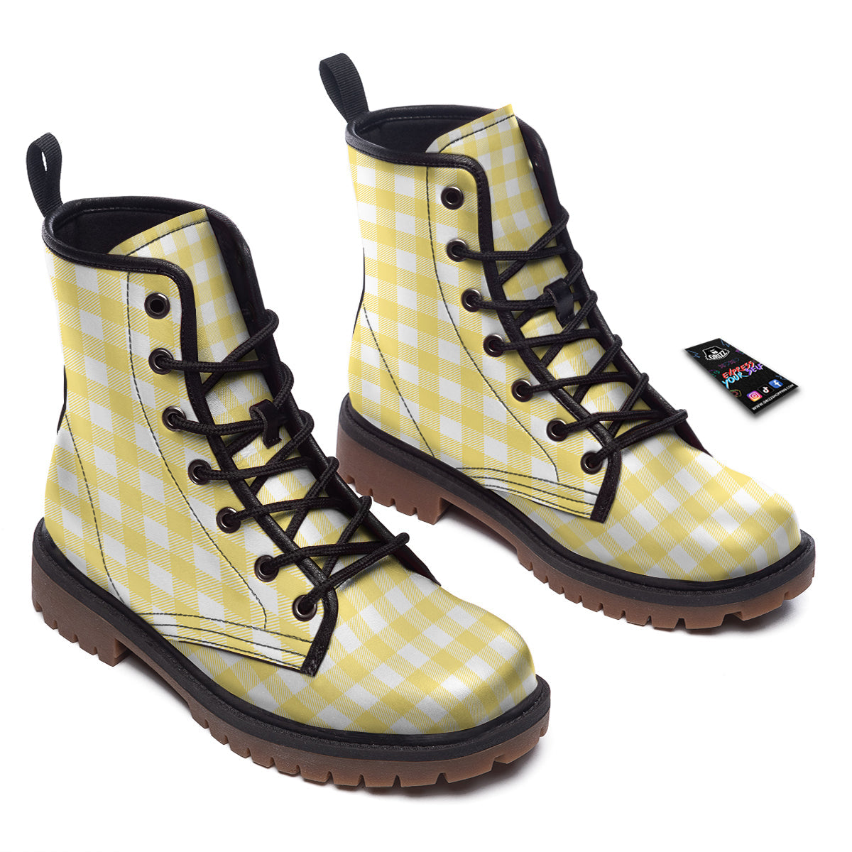 Buffalo Check Yellow And White Print Work Boots-grizzshop