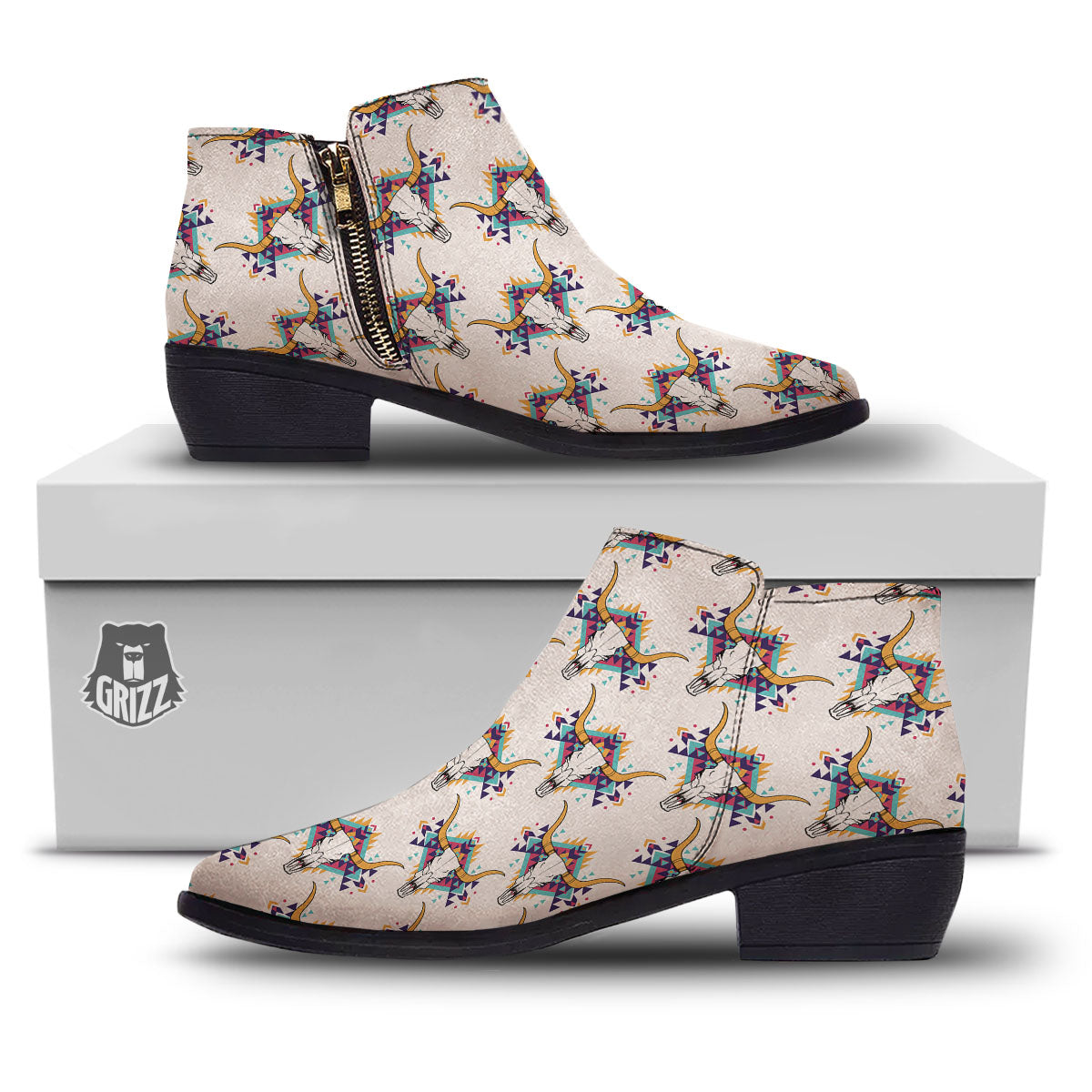 Buffalo Native Print Pattern Ankle Boots-grizzshop