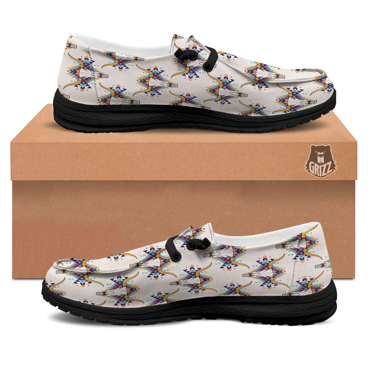Buffalo Native Print Pattern Black Loafers-grizzshop