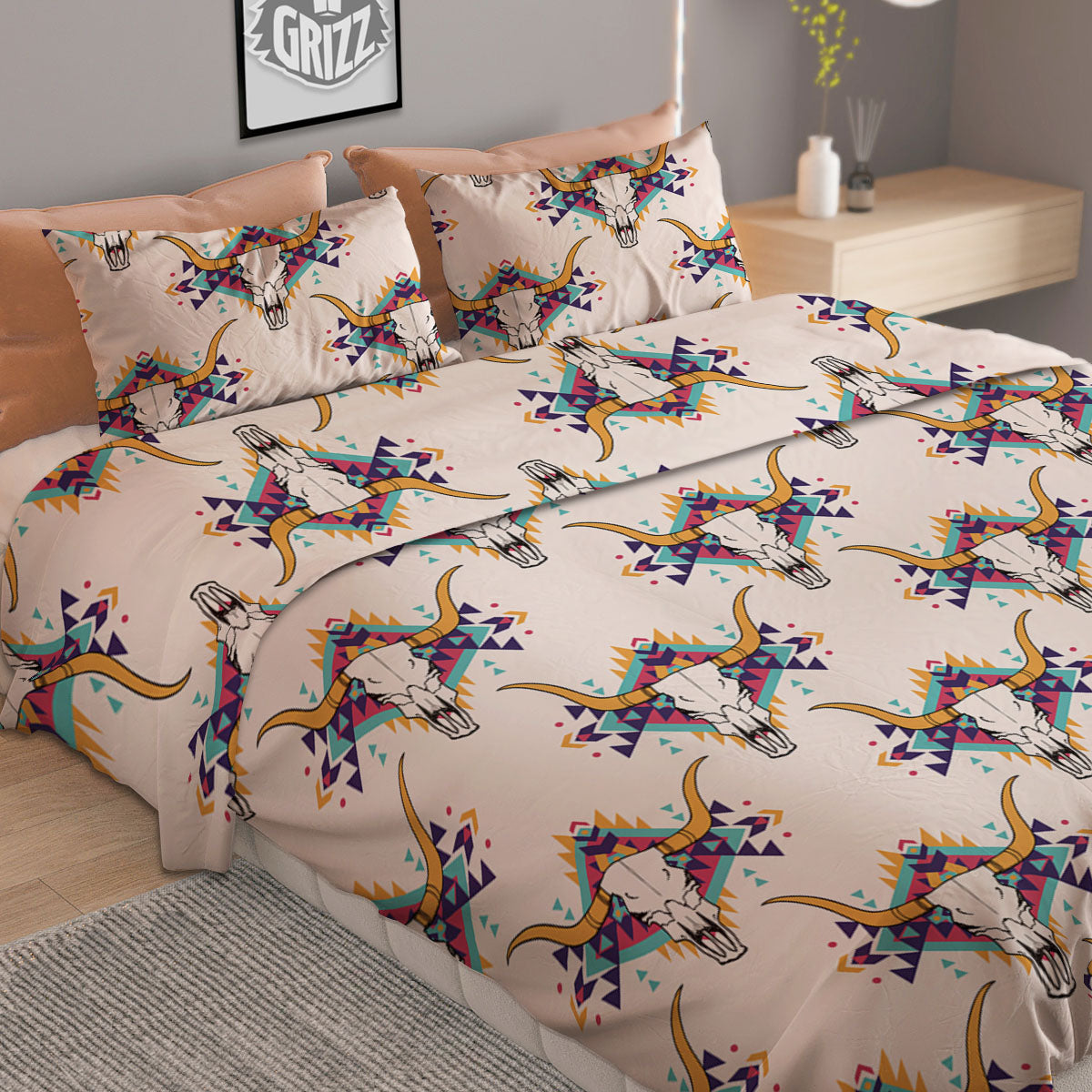 Buffalo Native Print Pattern Duvet Cover Bedding Set-grizzshop