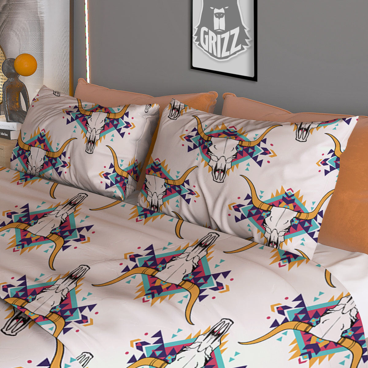 Buffalo Native Print Pattern Duvet Cover Bedding Set-grizzshop