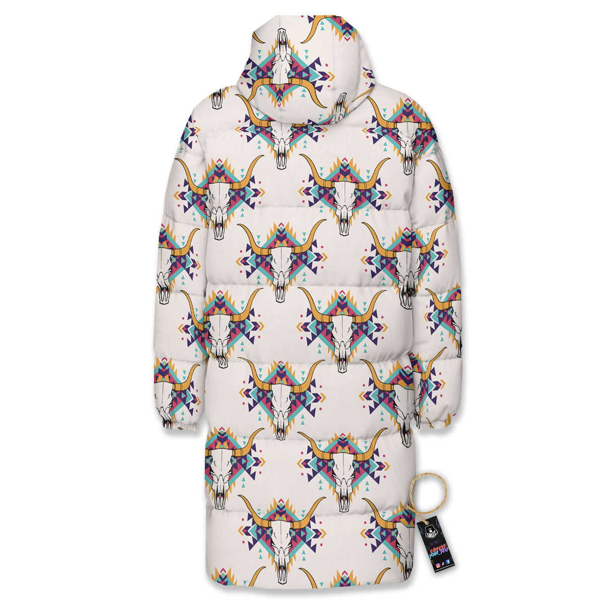 Buffalo Native Print Pattern Long Down Jacket-grizzshop