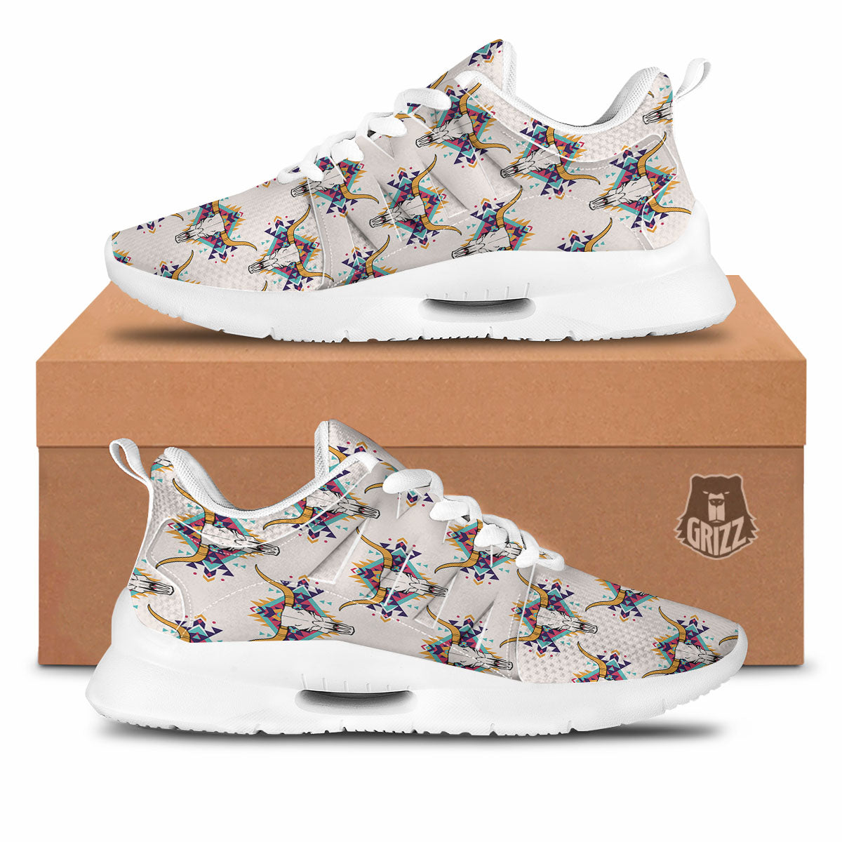 Buffalo Native Print Pattern Tennis Shoes-grizzshop