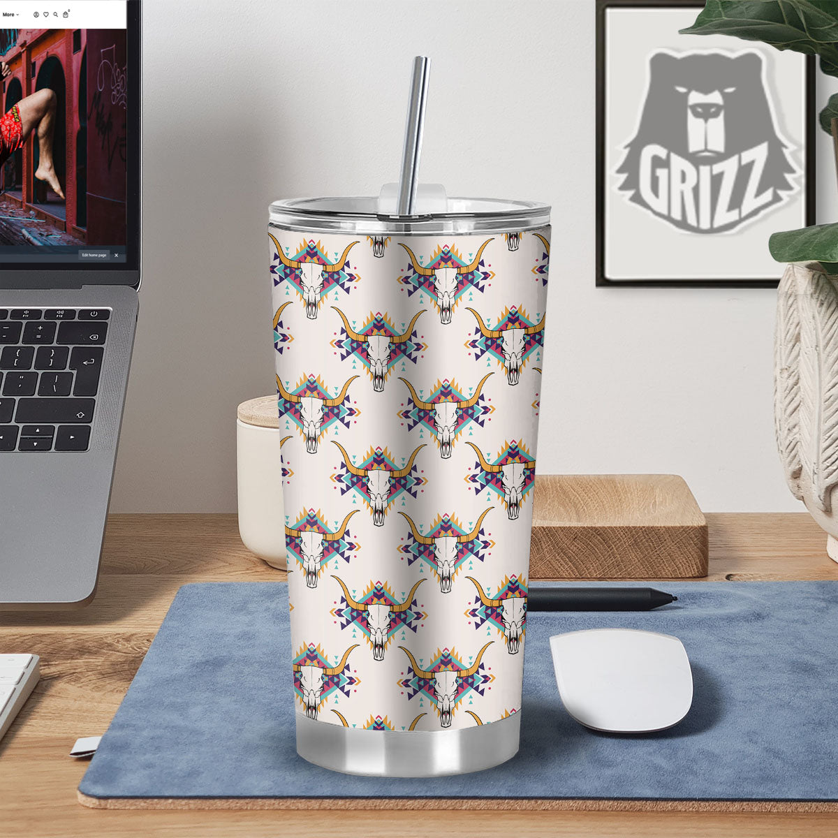 Buffalo Native Print Pattern Tumbler-grizzshop
