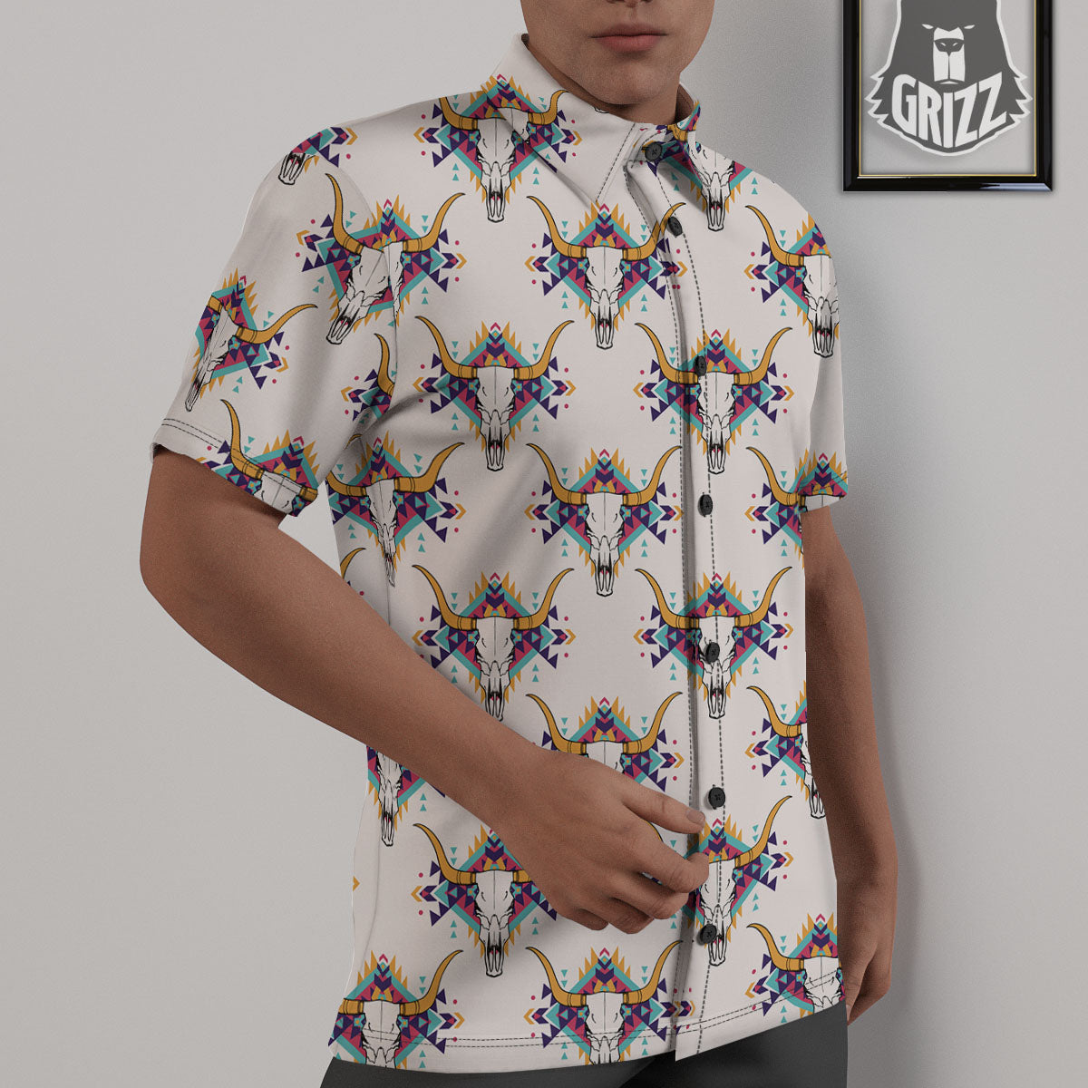 Buffalo Native Print Pattern Untucked Shirts-grizzshop