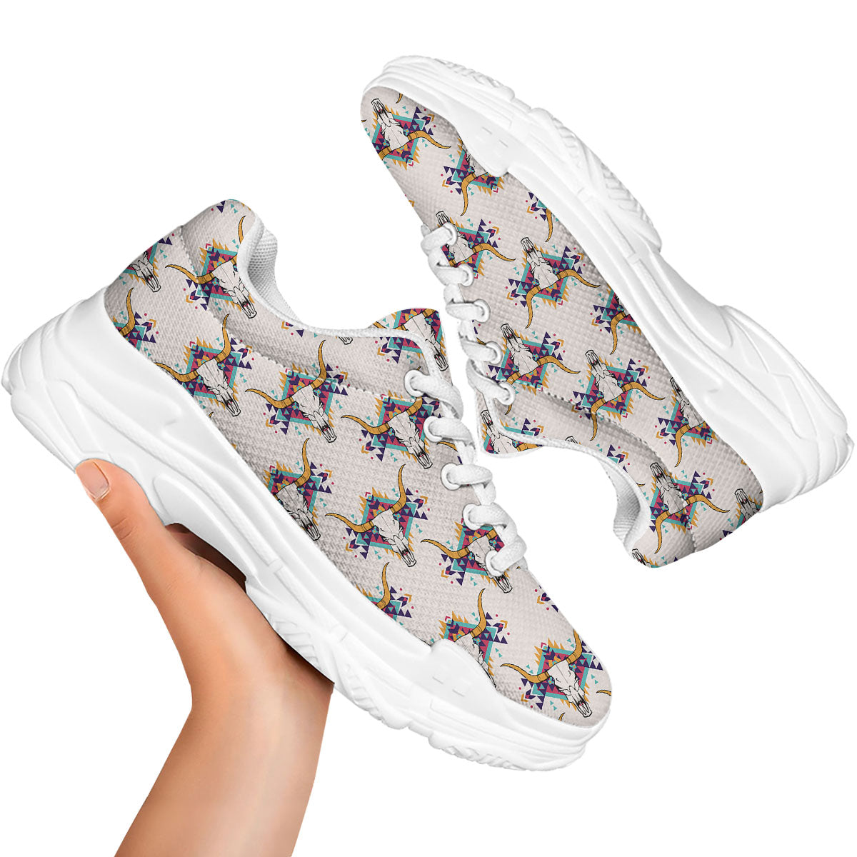 Buffalo Native Print Pattern White Chunky Shoes-grizzshop