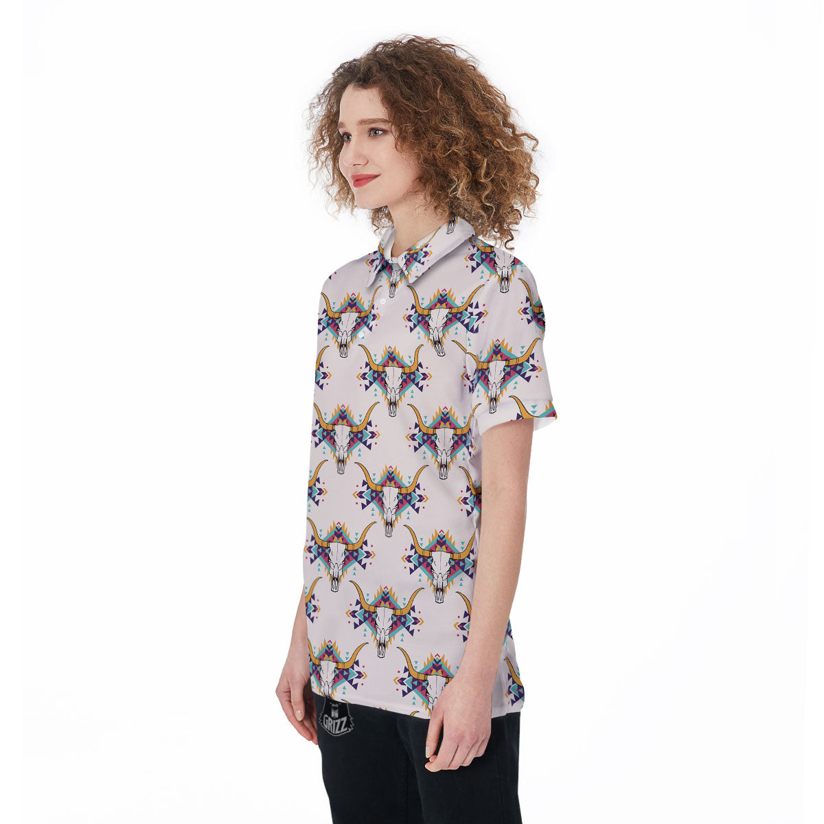 Buffalo Native Print Pattern Women's Golf Shirts-grizzshop