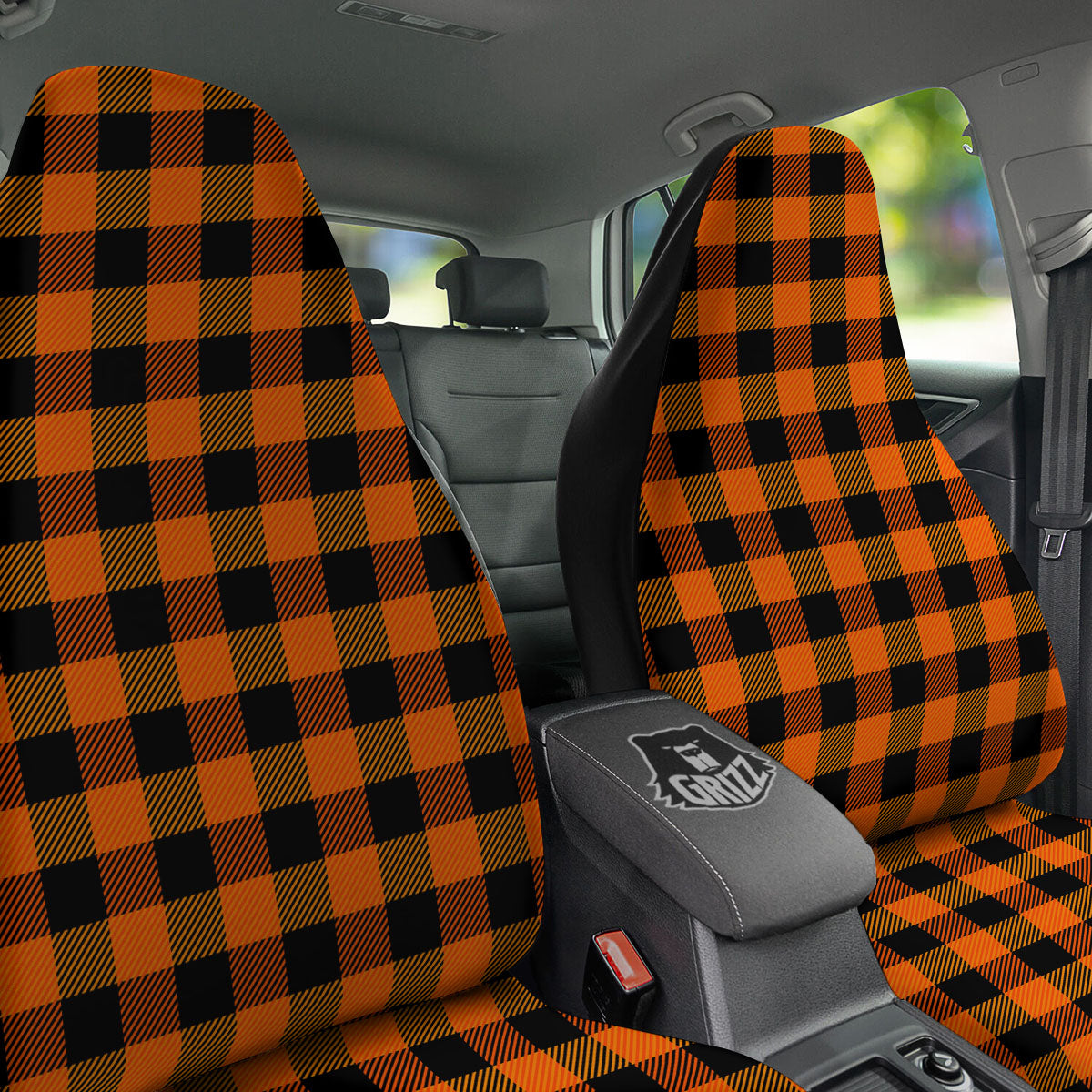 Buffalo Plaid Black And Orange Print Car Seat Covers-grizzshop
