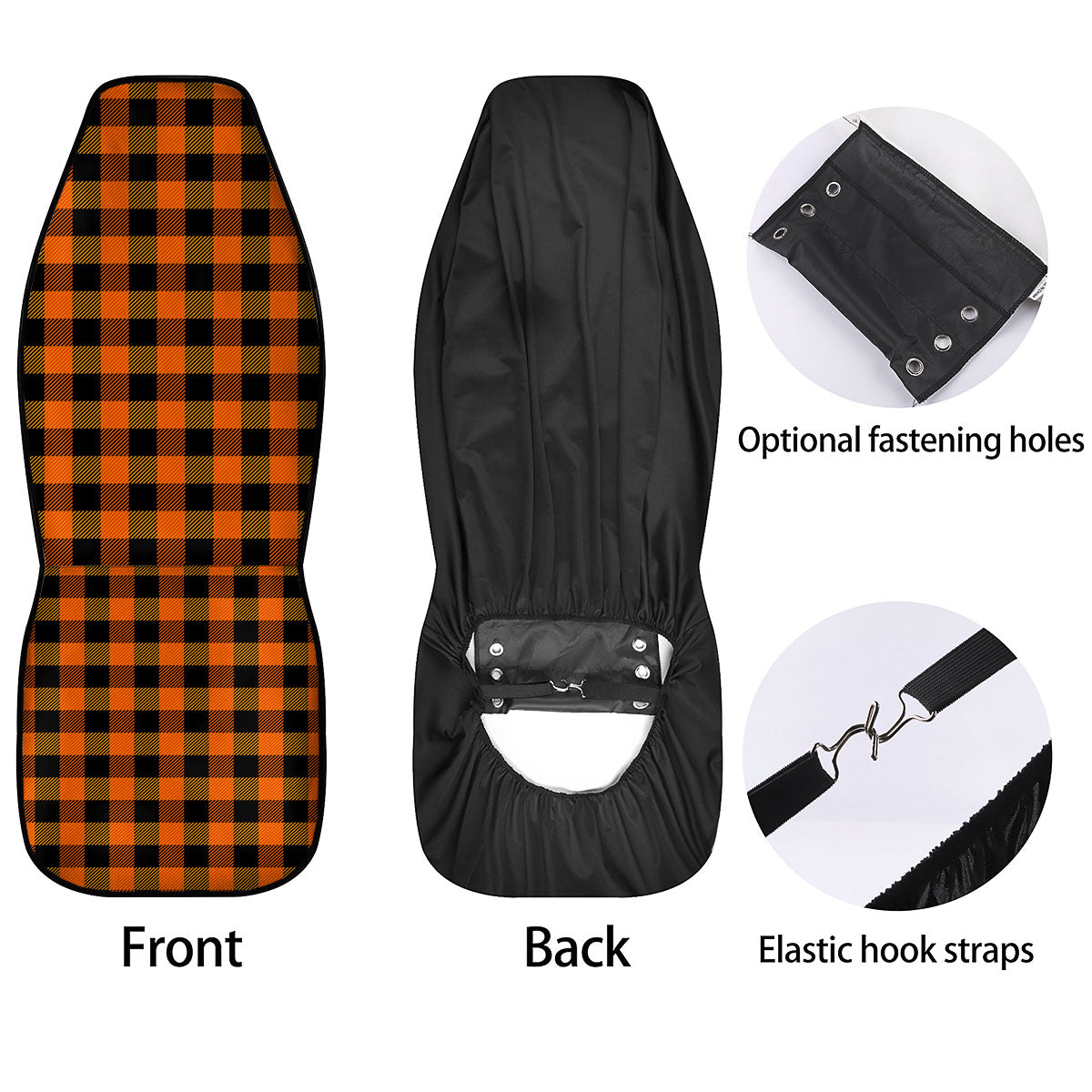 Buffalo Plaid Black And Orange Print Car Seat Covers-grizzshop