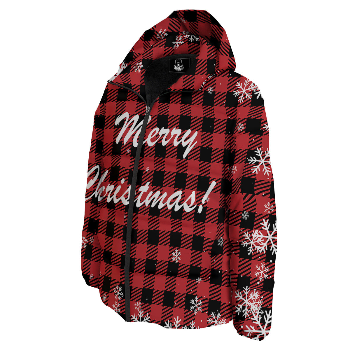 Buffalo Plaid Christmas Print Down Jacket-grizzshop
