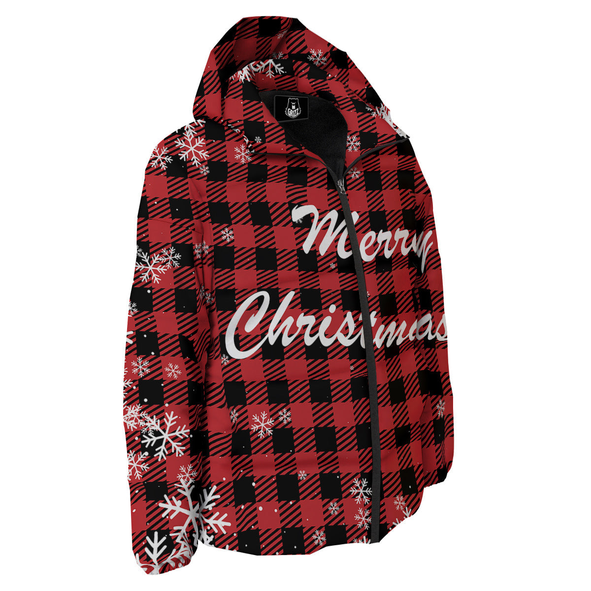Buffalo Plaid Christmas Print Down Jacket-grizzshop