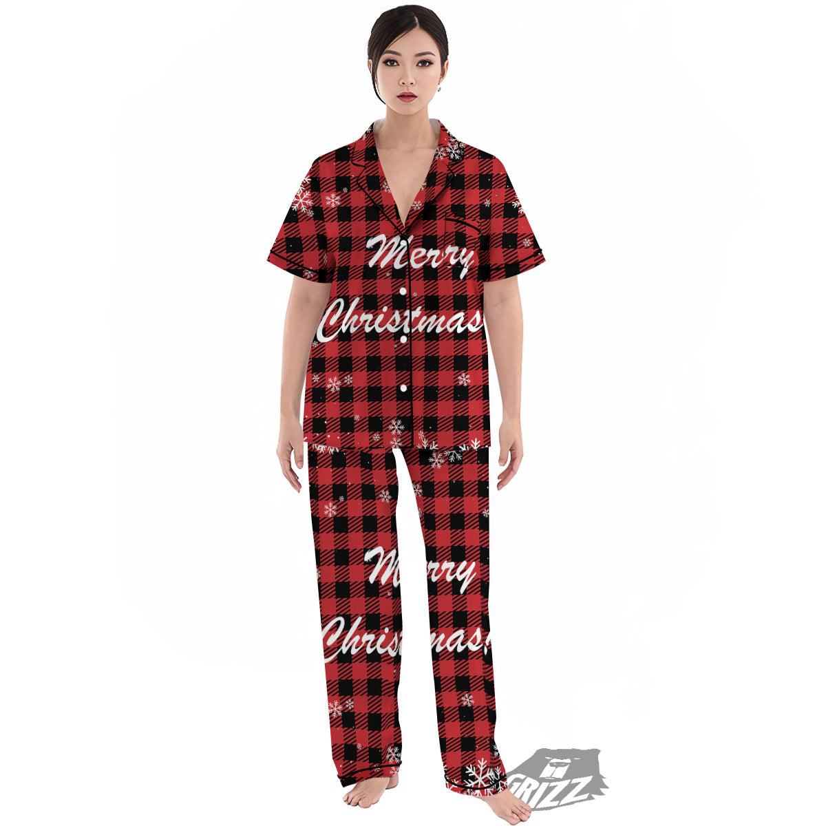Buffalo Plaid Christmas Print Women's Pajamas Set-grizzshop