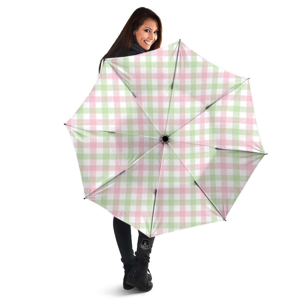 Buffalo Plaid Green And Pink Print Umbrella-grizzshop