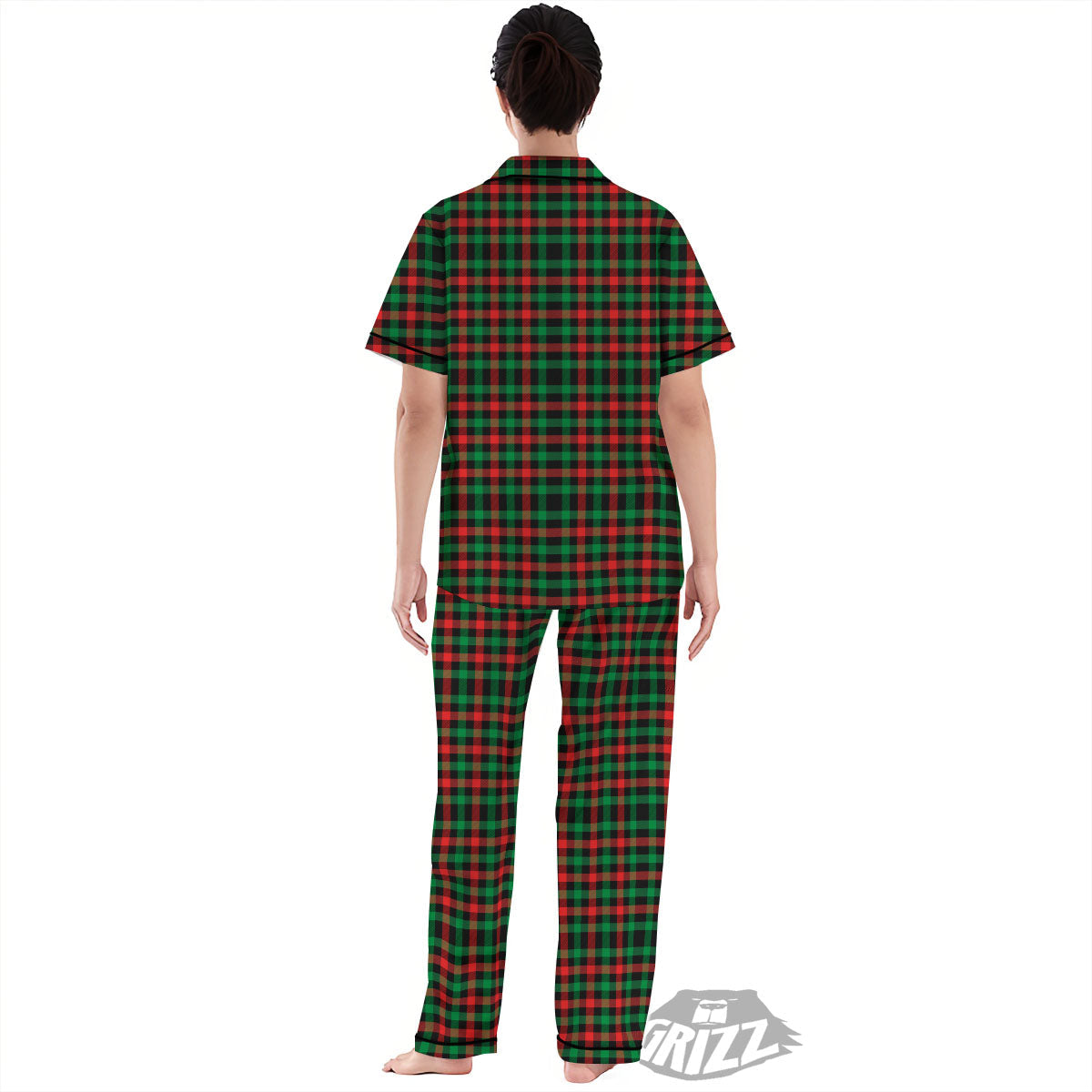 Buffalo Plaid Green Red And Black Print Women's Pajamas Set-grizzshop