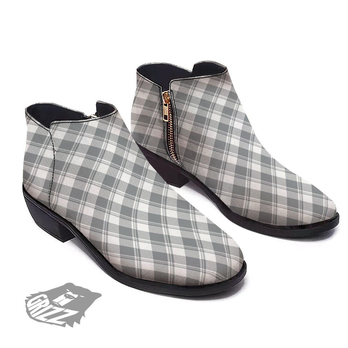 Buffalo Plaid Grey Print Pattern Ankle Boots-grizzshop
