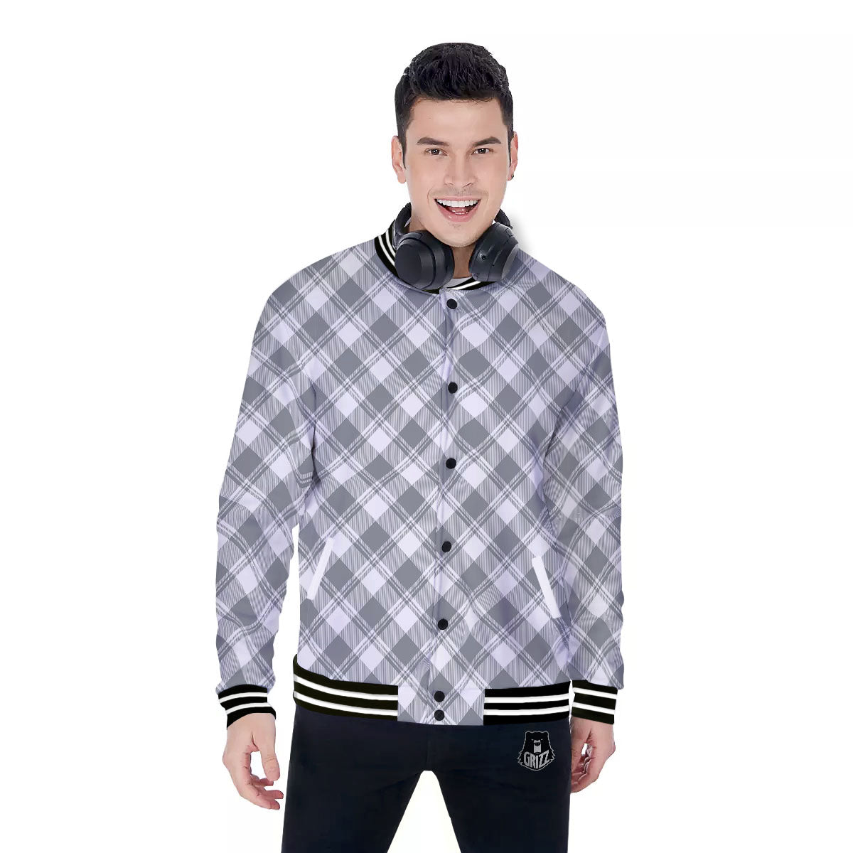 Buffalo Plaid Grey Print Pattern Baseball Jacket-grizzshop