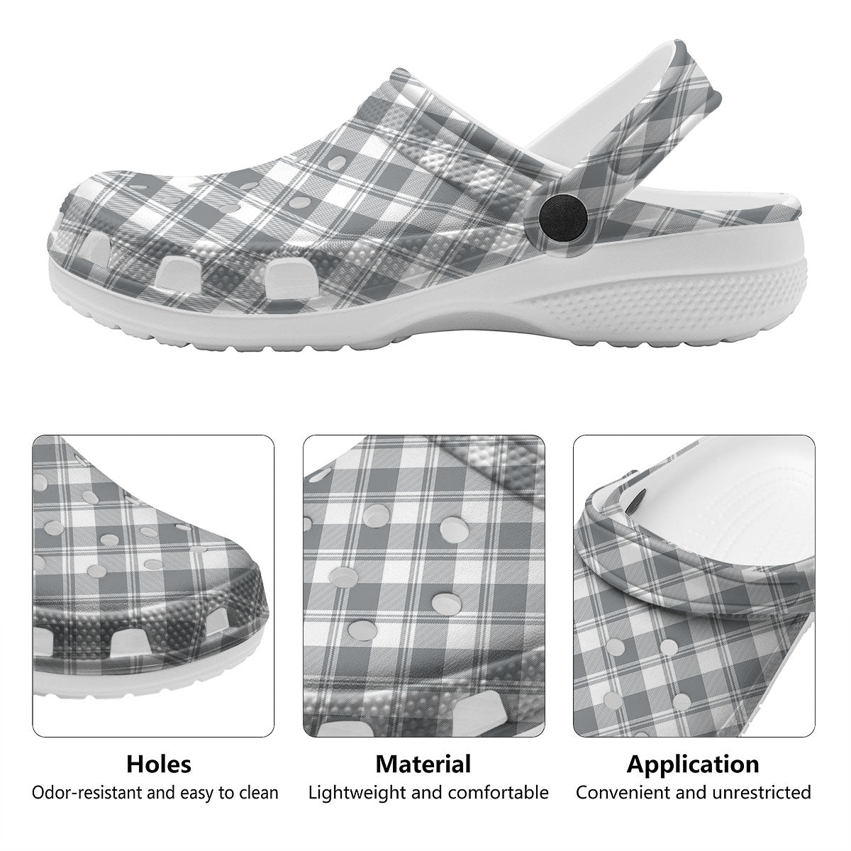 Buffalo Plaid Grey Print Pattern Clog-grizzshop