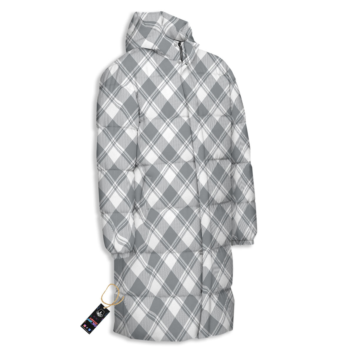Buffalo Plaid Grey Print Pattern Long Down Jacket-grizzshop