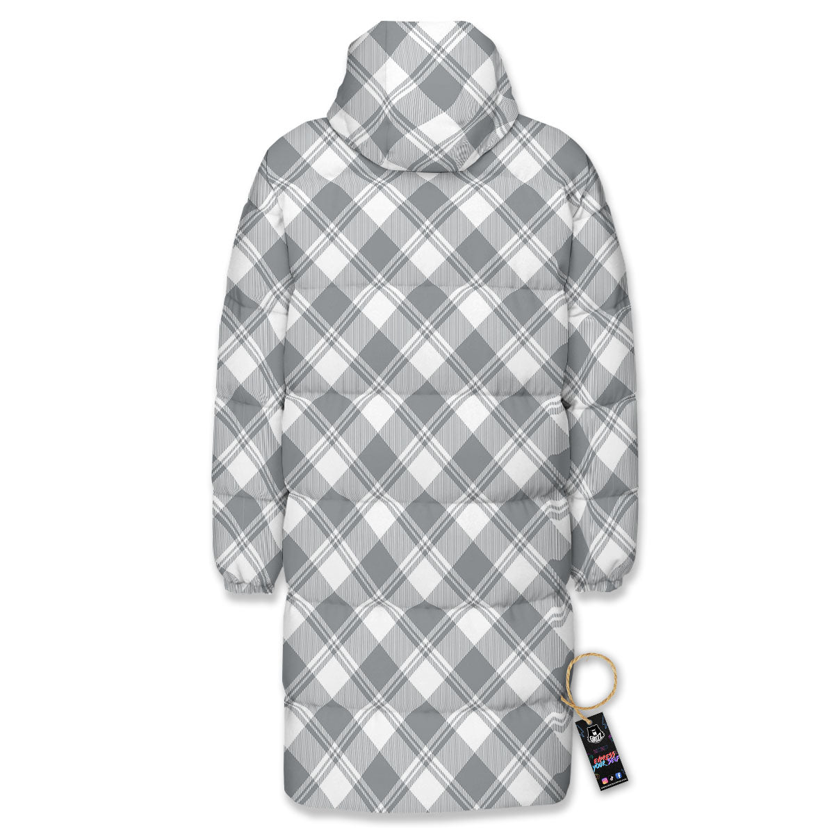 Buffalo Plaid Grey Print Pattern Long Down Jacket-grizzshop