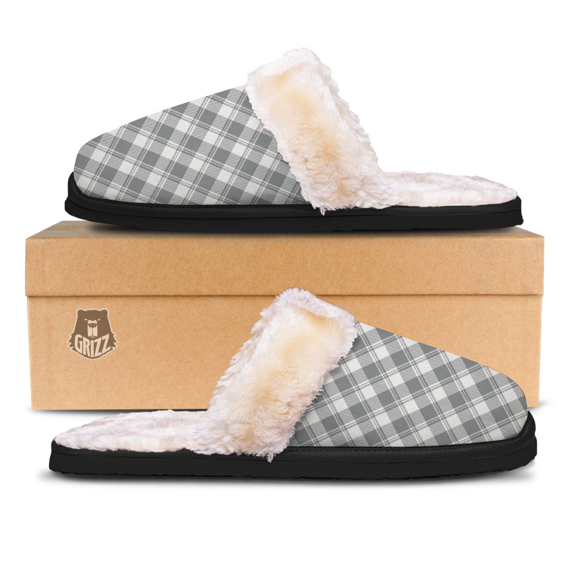 Buffalo Plaid Grey Print Pattern Slippers-grizzshop