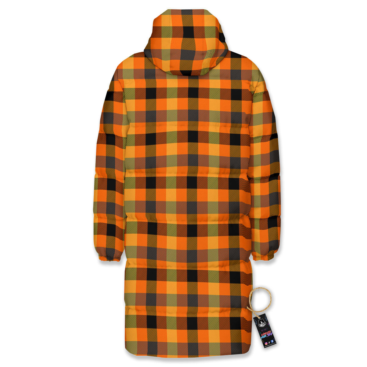 Buffalo Plaid Halloween Print Long Down Jacket-grizzshop