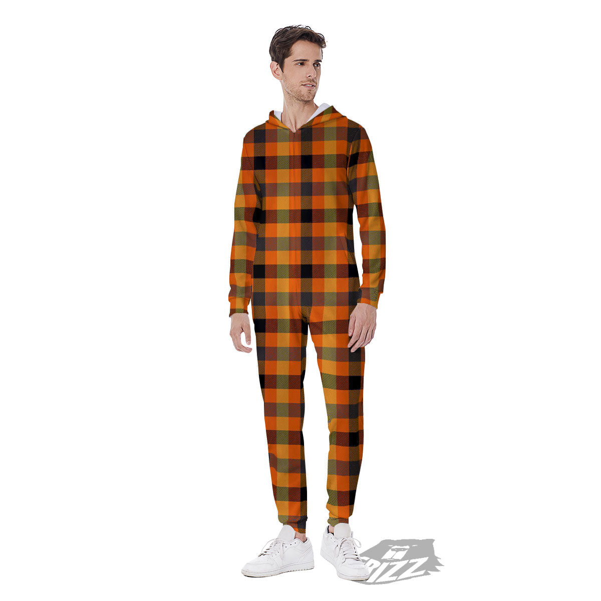 Buffalo Plaid Halloween Print Men's Jumpsuit-grizzshop