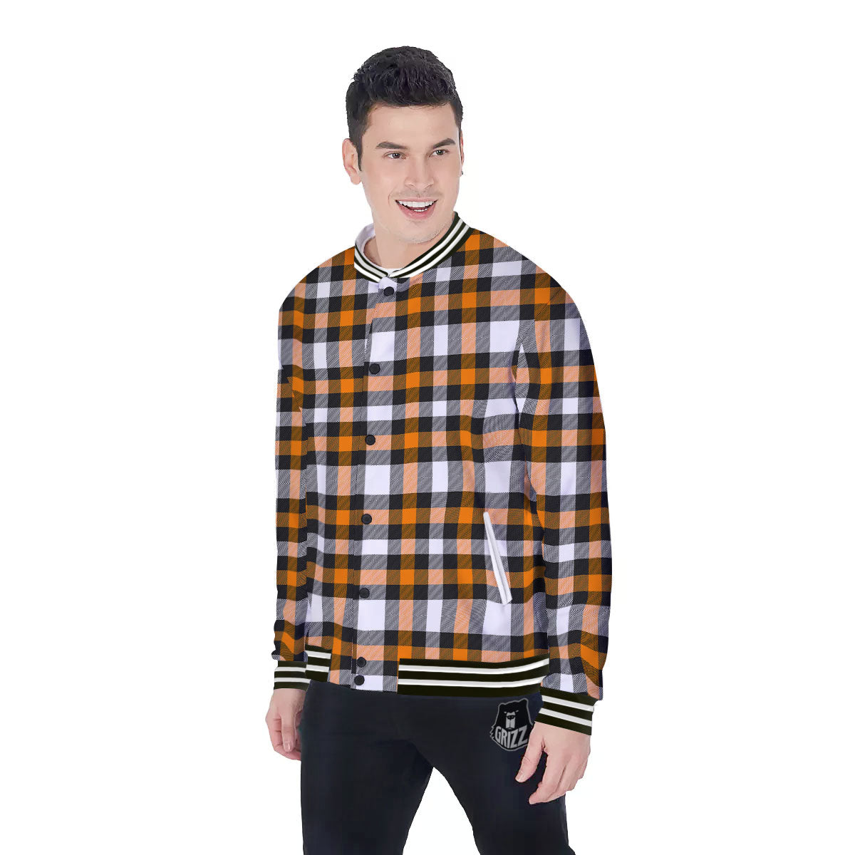 Buffalo Plaid Halloween Print Pattern Baseball Jacket-grizzshop