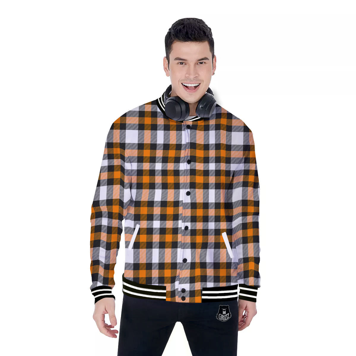 Buffalo Plaid Halloween Print Pattern Baseball Jacket-grizzshop