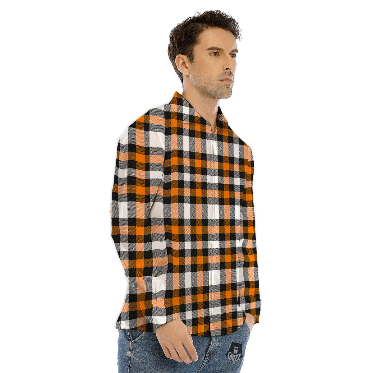 Buffalo Plaid Halloween Print Pattern Men's Dress Shirts-grizzshop