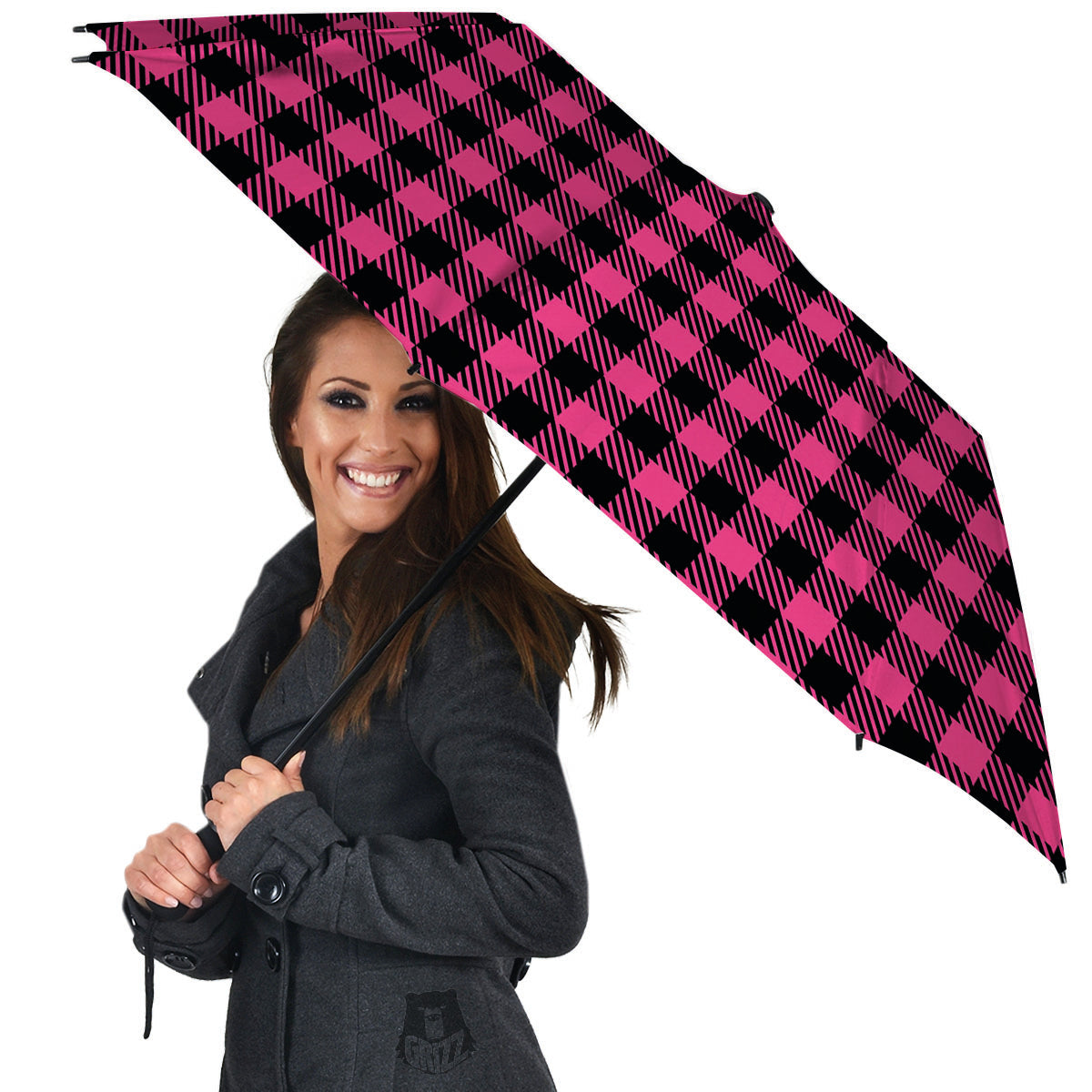 Buffalo Plaid Hot Pink Print Umbrella-grizzshop