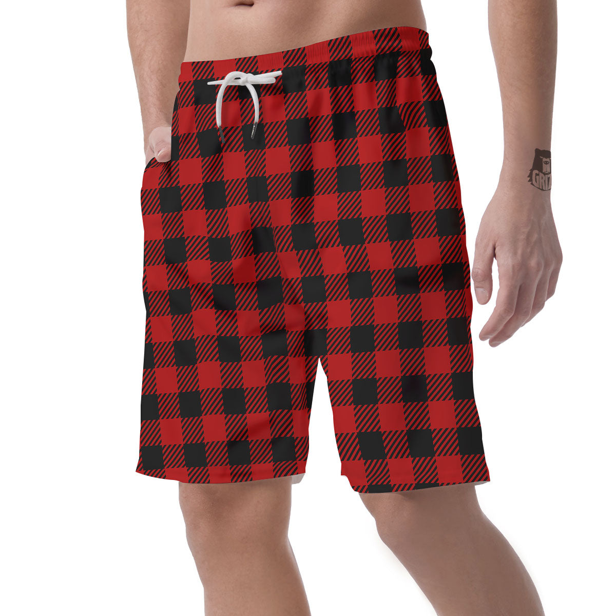 Buffalo Plaid Hot Red Print Men's Shorts-grizzshop