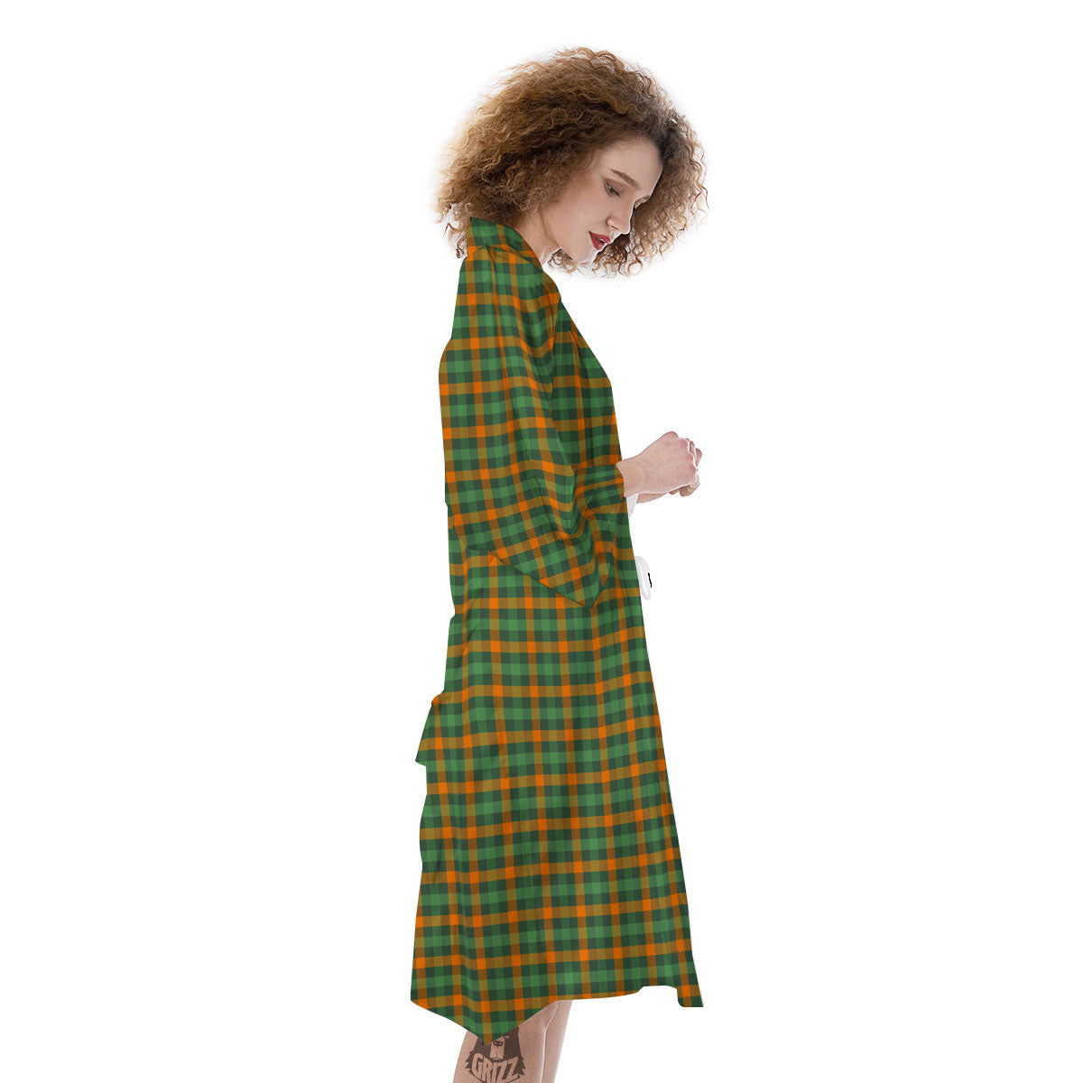 Buffalo Plaid Orange And Green Print Kimono-grizzshop