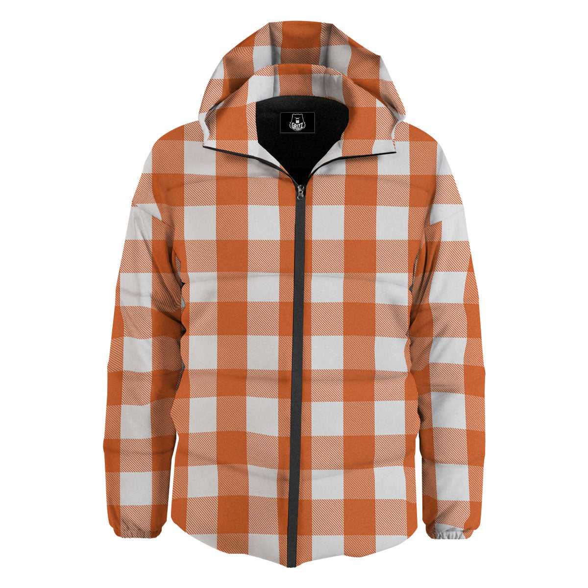 Buffalo Plaid Orange Print Down Jacket-grizzshop
