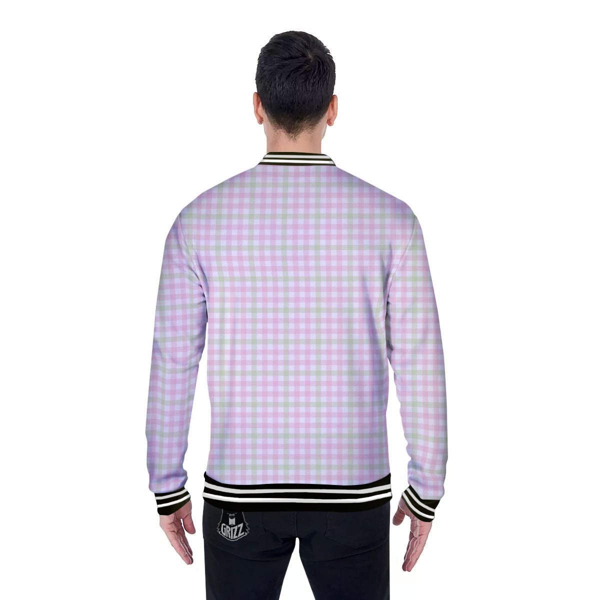 Buffalo Plaid Pink And Green Print Baseball Jacket-grizzshop
